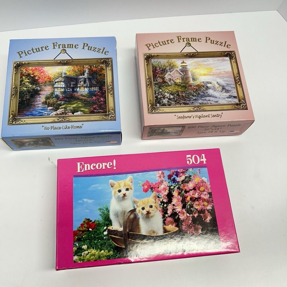 Lot of 3 Vintage Jigsaw Puzzles Factory Sealed Encore 504 Picture Frame 250